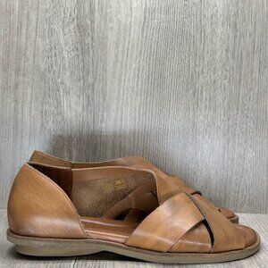 Sergio Tomani Sandal Womens 38 US8 Elfa Basketweave Leather D'orsay Flats Brown